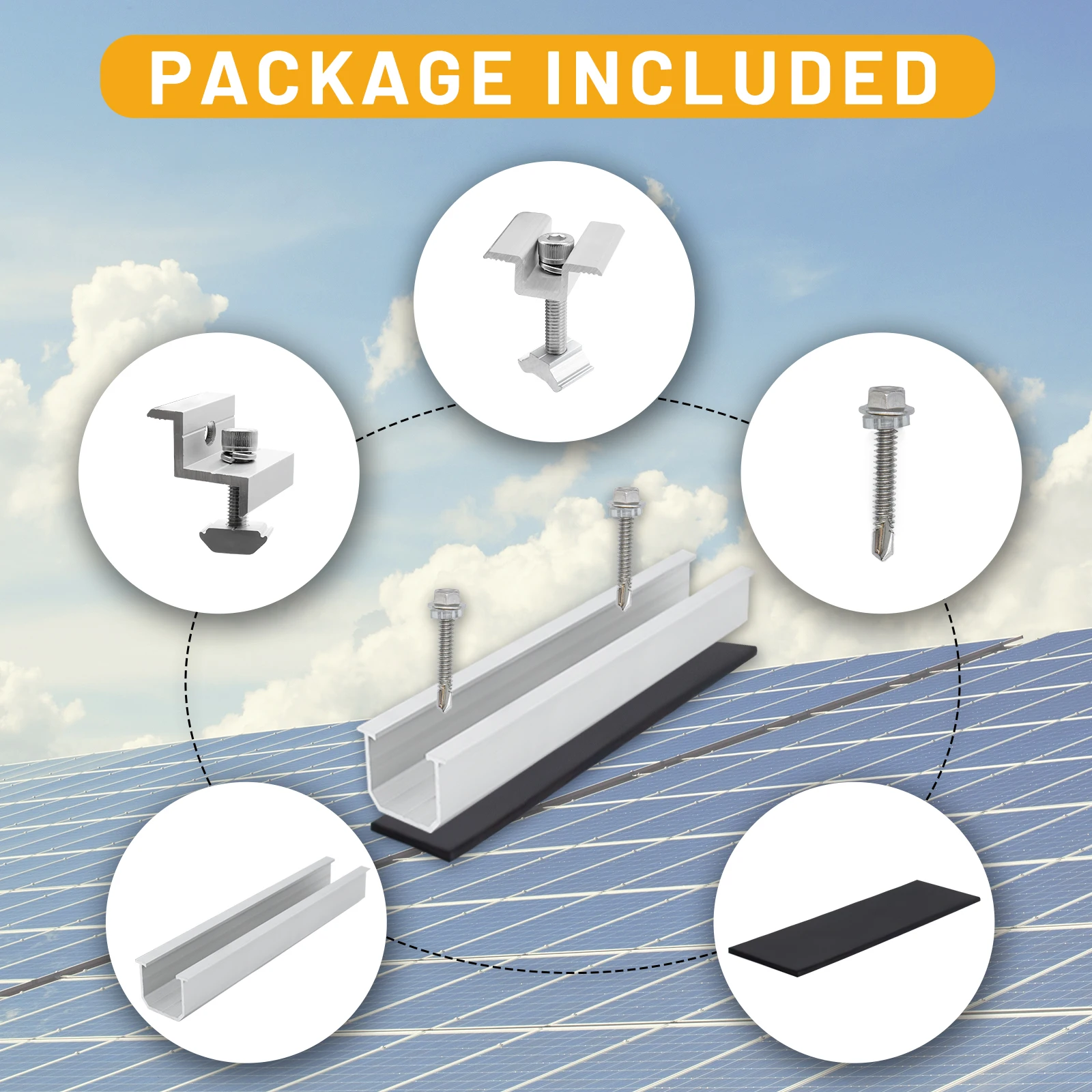 Solar Panel Mount Bracket Kit with 4.72IN/120mm Mini Rails Middle Clamps End Clamps and Rubber Pads for Shingle Slate Wood