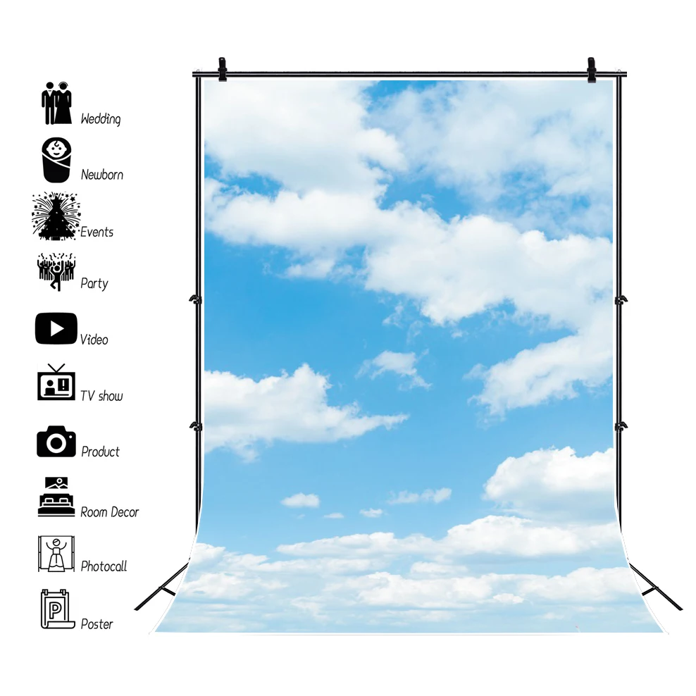 White Cloud Moon Night Baby Birthday Wooden Floor Backdrops Newborn Portrait Photo Backgrounds Baby Shower Photophone photo backdrop