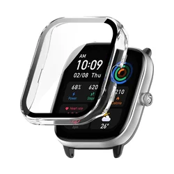 Premium All - Around Glass+Case with Hard PC Bumper and Tempered Glass Screen Protector - Amazfit GTS 4 Mini (Transparent)