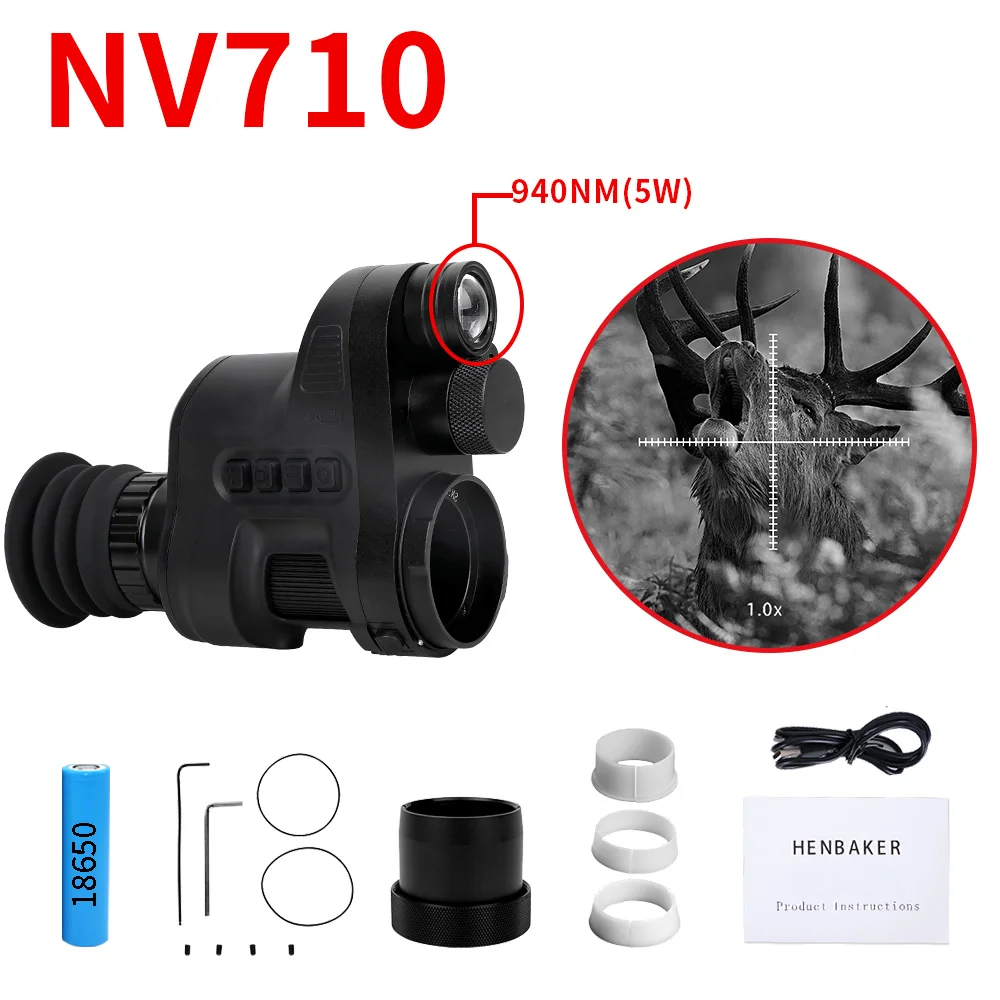 

Henbaker NV710 940nm IR Night Vision Scope 5000Joule Hunting Night Sight 850nm Red Dot Night Vision Riflescope Recorder WIFI APP