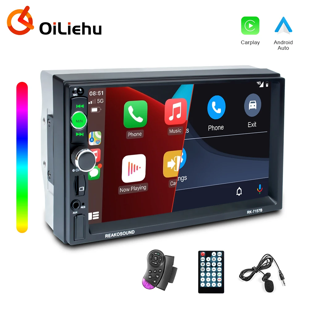 OiLiehu 2Din 7" Car Radio Apple Carplay Android Auto Stereo Receiver Touch Screen Bluetooth FM SD USB TF HD MP5 Player Autoradio android car video player Car Multimedia Players