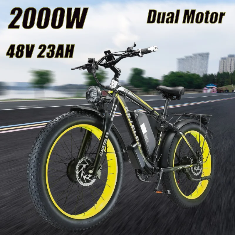 NEW KETELES K800 Motor Electric Bicycle Dual Motor 2000W 48V 23AH Lithium Battery E-Bike Off-road Tyre Aluminum alloy e-bicycle