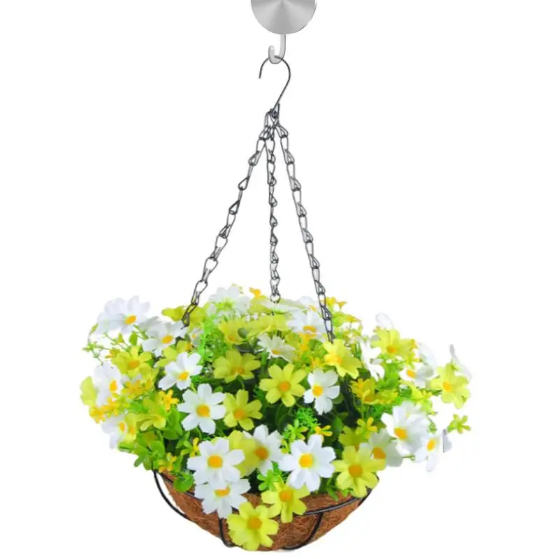 

Искусственные подвесные цветы в корзине, долговечные искусственные шелковые цветы, композиция из искусственных растений высокого качества для