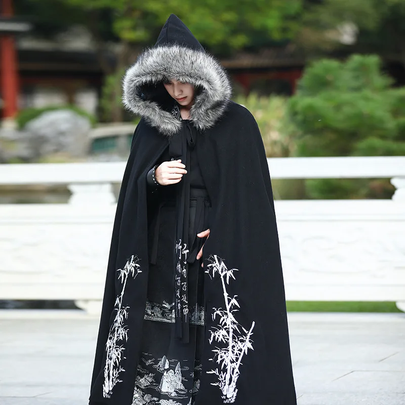 

Original Tradition Hanfu Set Man Chinese Style Plus Velvet Cape East Embroider Coat Weaving Gold Horse Face Skirt New Winter