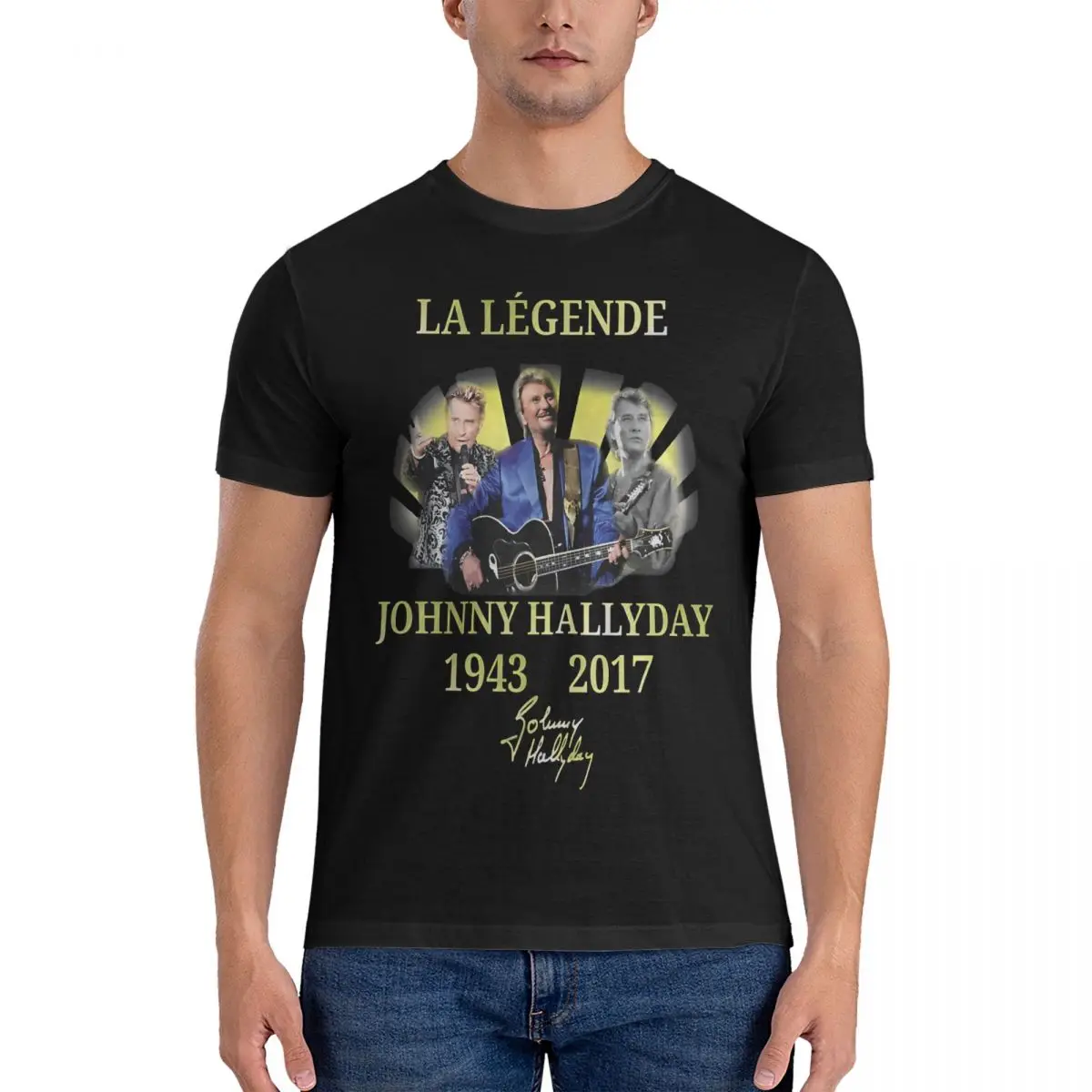 

Classique T-Shirt for Men Johnny Hallyday Fashion Cotton Tees Crewneck Short Sleeve T Shirts 4XL 5XL Tops