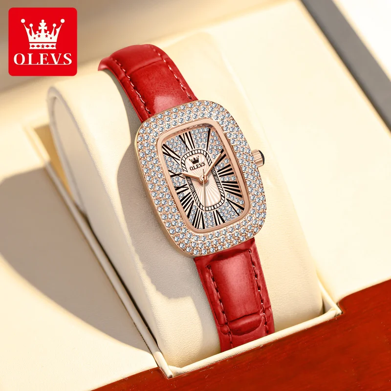 

OLEVS Elegant Quartz Watch for Women Luxury Diamond Inlay Dial Women's Watches Leather Strap Waterproof Ladies Wrist Watch Reloj