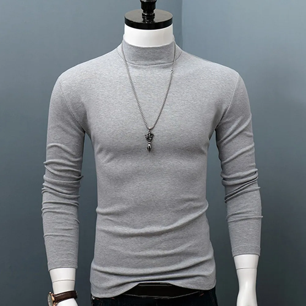 Hot Winter Warm Men Mock Neck Basic Plain T-shirt Blouse Pullover Elastic Long Sleeve Top Youth Keep Warm Underclothes 2023