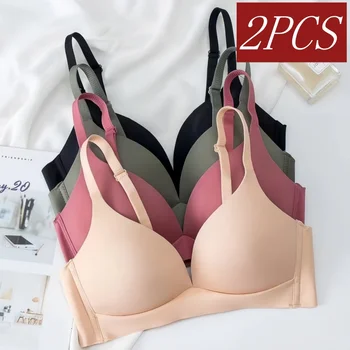2Pcs/Set Seamless Deep V 3/4 Cup Bra Women's Wireless Underwear Push-Up Bra Gentle Support Bralette Daily Sexy Lingerie S-XXL 1