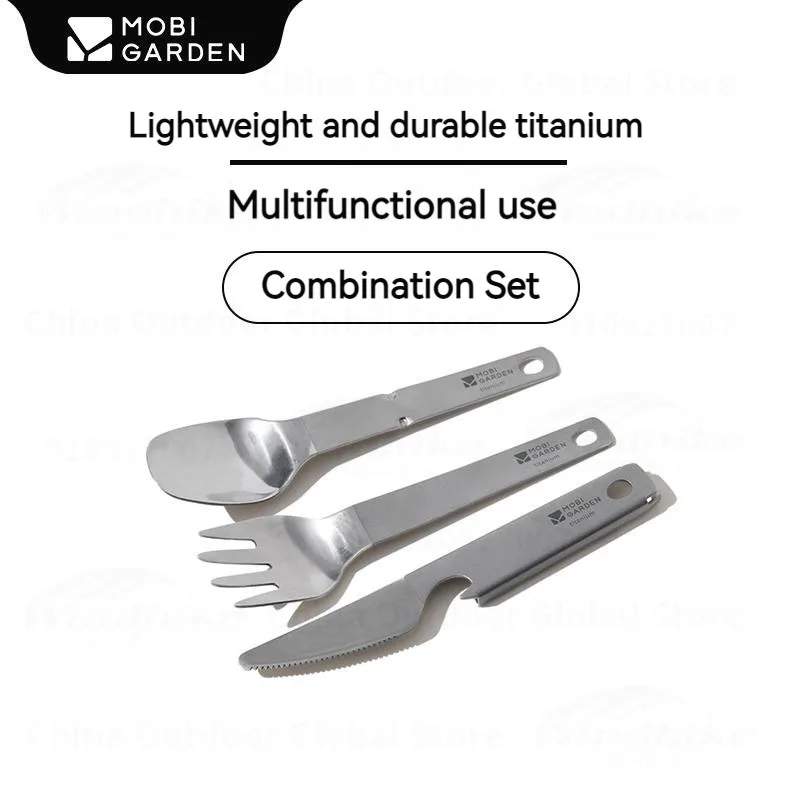 MOBI GARDEN Camping Titanium Tableware Knife Fork Spoon Combo Set