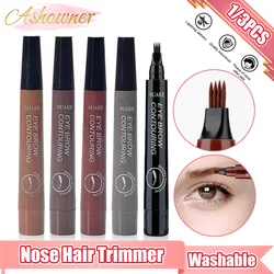 5 Colors Eyebrow Tattoo Pen 4 Points Fork Tip Liquid Brow Pencil Long Lasting Waterproof Stencil Eyebrow Stamp Shaping Kit