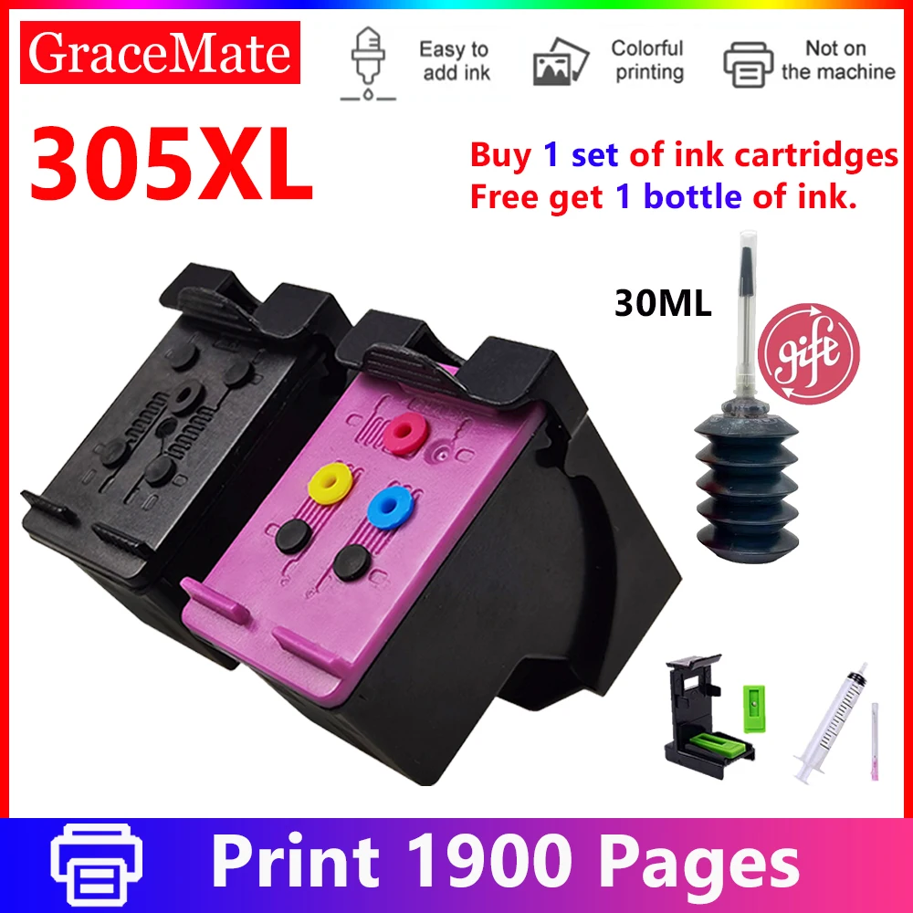 Gracemate – Recharge Pour Cartouches D'encre 305xl, Pour Imprimante Hp 305,  Compatible Avec Deskjet 305, 2700, 2710, 2720, 2721, 2722, 2723, 4110 -  Cartouches D'encre - AliExpress