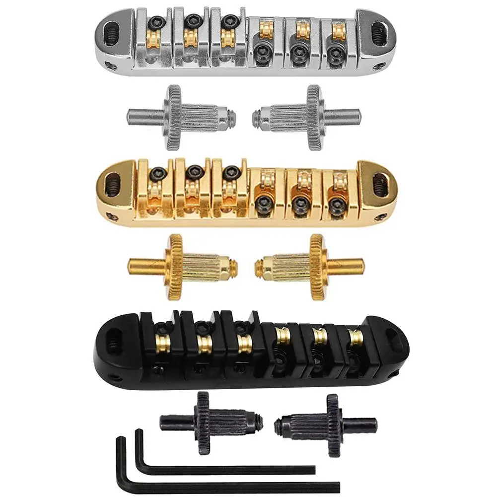 Roller Saddle Bridge Kit With Studs Wrench Adjustable Nut Compatible For Les Paul Sg Electric Guitar Parts