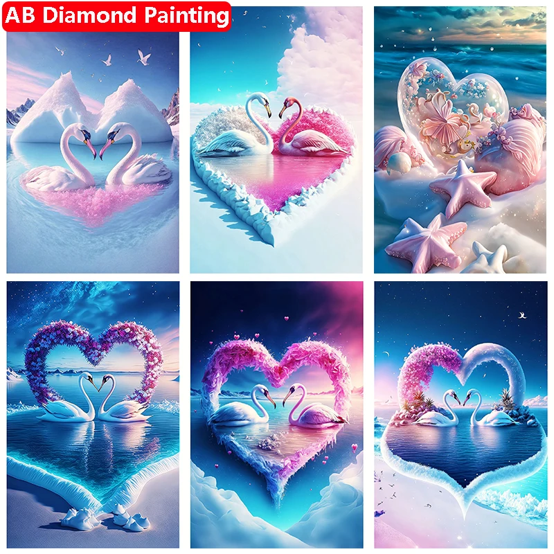 Алмазная живопись AB Drill 5D «сделай сам», в форме лебедя, сердца, Морского Пейзажа, алмазная вышивка, мозаика, Пляжная вышивка крестиком, домашний декор