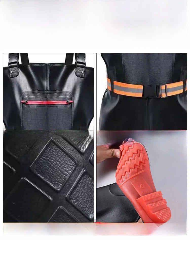 방수 낚시 작업복 남성용 긴 기장 레인 팬츠 부츠 포함 하프 바디 웨이딩 팬츠 낚시 및 계곡 탐험용