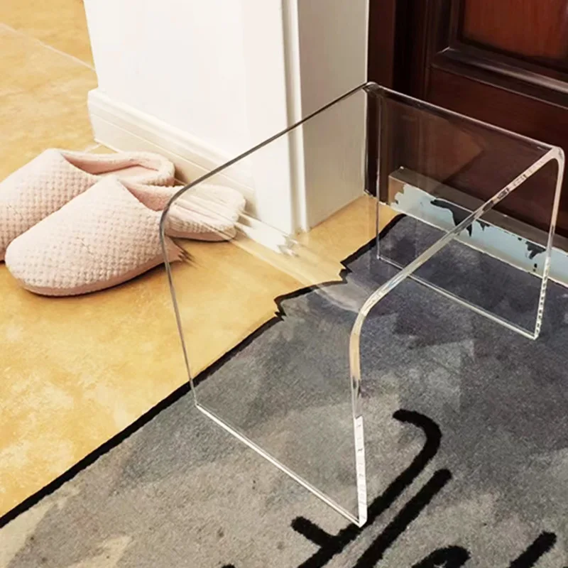Foot Stool Acrylic Clear Glass Living Room Sofa Small Side Table Coffee Family Sofa Stool Change Shoes Footstool Toilet Stool Foot Stool