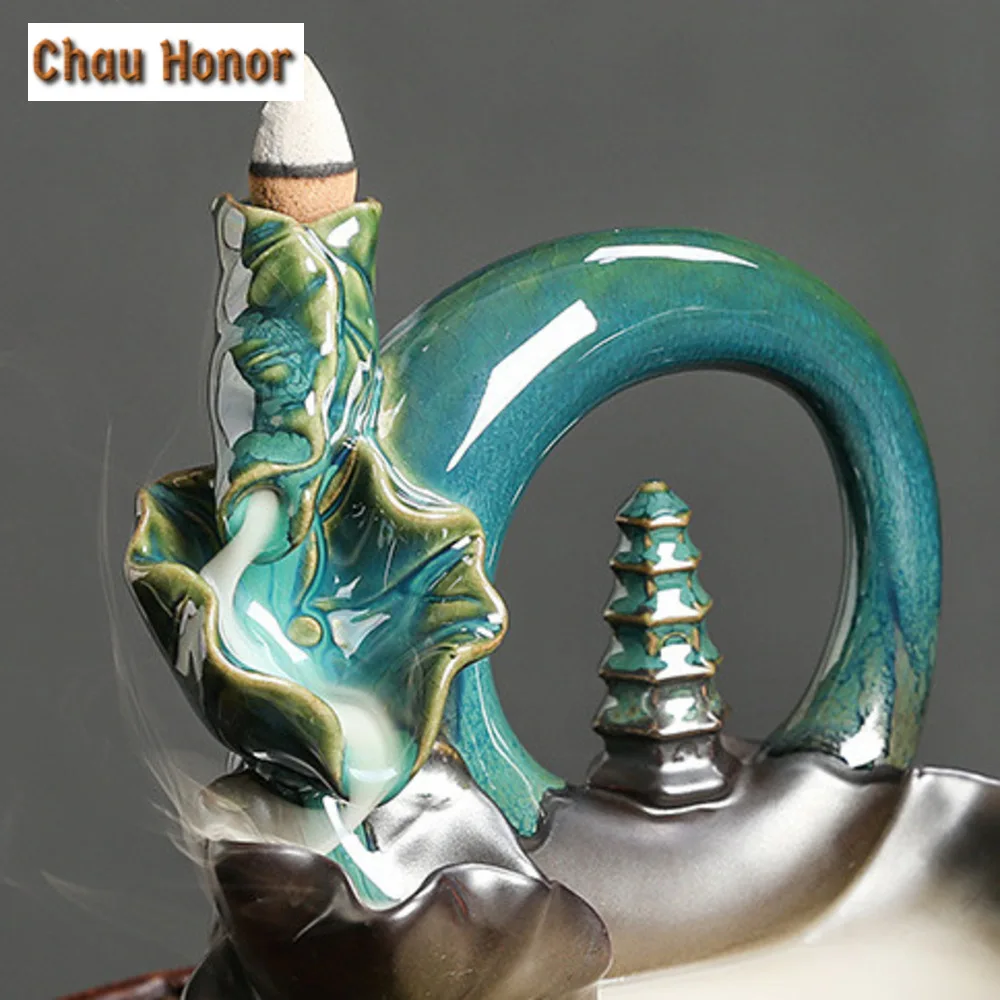 Creative Decorations Zen Lotus Leaf Meditation Buddha Hand Lotus Moon Pagoda Backflow Incense Burner Candle Holders Home Decor