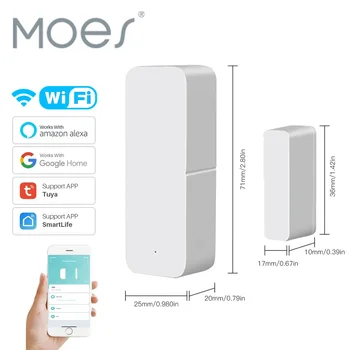 MOES 투야 와이파이 도어 윈도우 센서, 스마트 홈 무선 도어 감지기, 도어 마그네틱 자동화, 알렉사 구글 홈