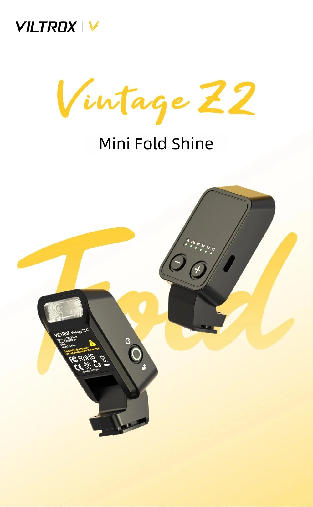 Viltrox Vintage Z2 Mini TTL On-Camera-Blitz, faltbarer Speedlite mit Diffusor, Schnellmontage-Blitzschuh für Sony, Canon, Nikon, Fujifilm – Detail 1
