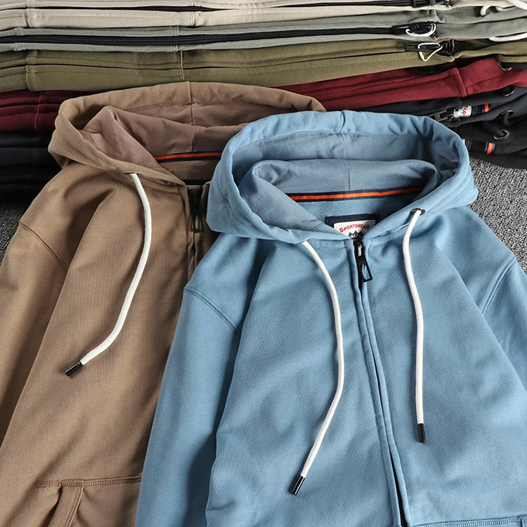 Autumn Winter New American Retro Long Sleeve Solid Color Hooded Hoodies Men's Simple Washed Casual Loose Cardigan Sweatshirts