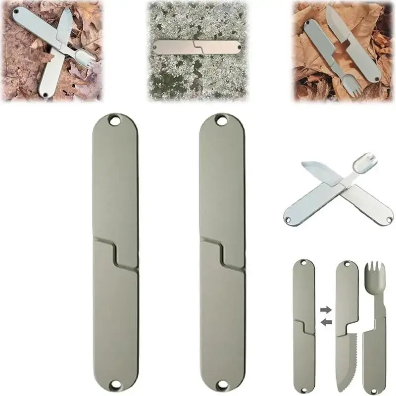 Hiking & Camping Multifunction Flatware Set: Stainless Steel 2 in 1 Fork Spoon