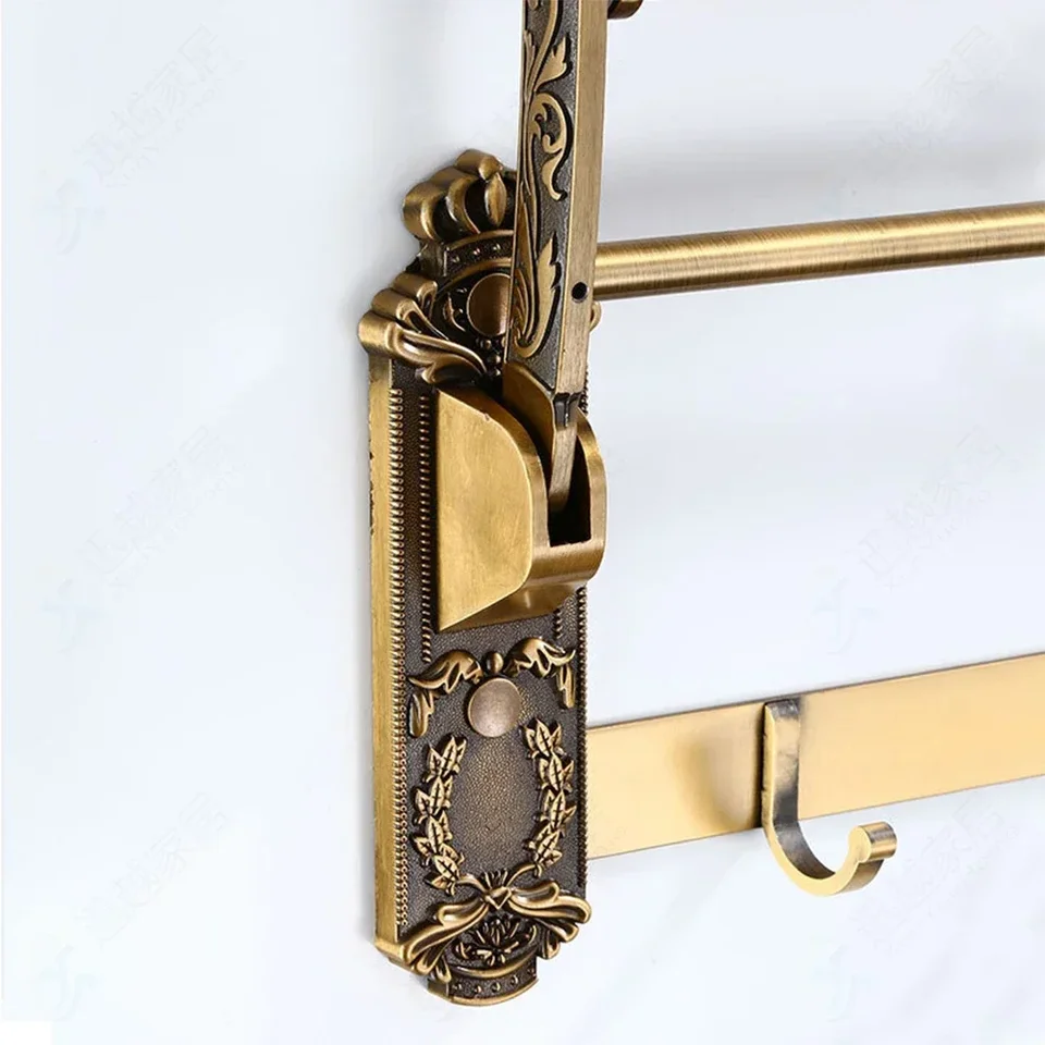 Handdoekopslagrek Opvouwbare Antieke Koperen Bath Towel Rack Active Badkamer Handdoekhouder Double Handdoek Shelf Met Haken Badkamer Accessoires-geel Handdoekhouder (Color : Yellow