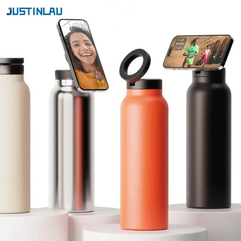 JUSTINLAU Portable Thermos Cup with Magnetic Holder Stainless Steel Double Layer Vacuum Flask Sport Cup Travel Mug Insulated Cup view 2