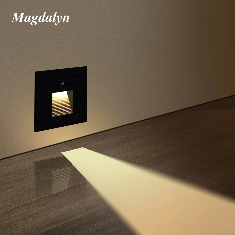 Magdalyn Sensor Magnetic Stair Lamp Outdoor Waterproof Aluminum Corner Night Lighting Indoor Home Ressessed Staircase Light Step hot selling 1m pcs silver and stair stair led aluminum profiles for cinema stair step nosing lighting