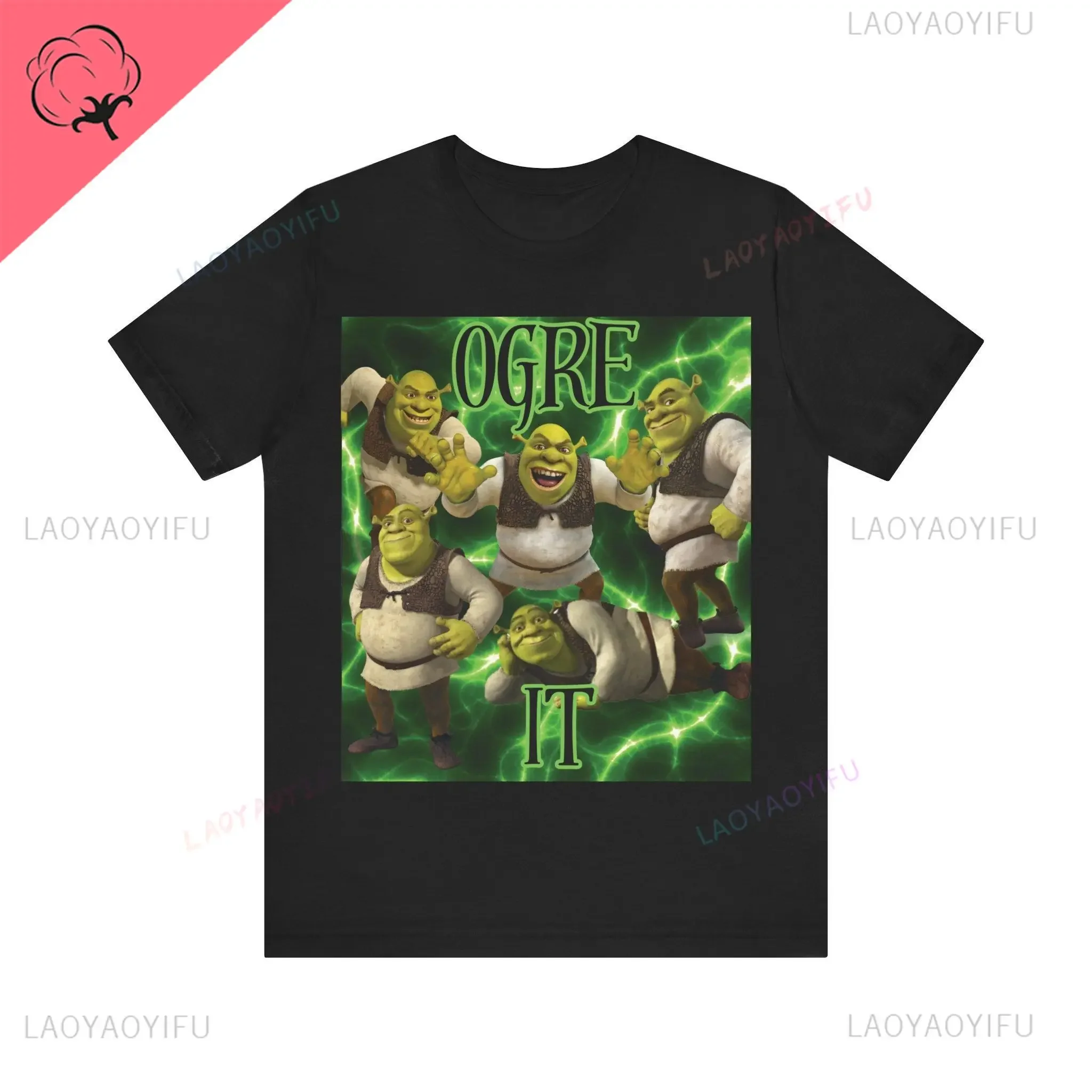 Camiseta Shrek Big Face Para Adulto - Manga Corta, Color Verde, Algodón, Licencia Oficial