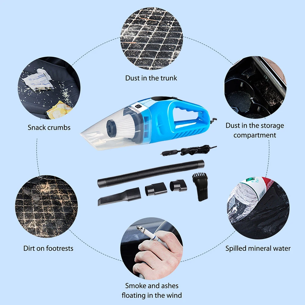 Vacuum Cleaner Handheld Vacuum Cleaner Portable Vacuum Cleaner Car Hoover Strong Suction Small Air Duster Dry Wet Dual Use Dust Cleaner with 5M Cable Powerful Hoover for Vehicle Home Cleaning