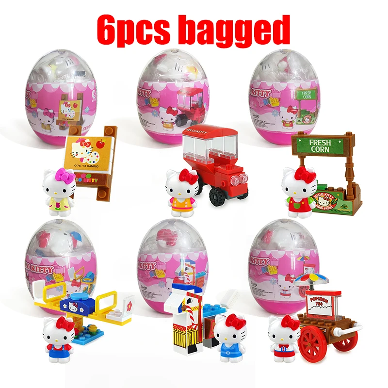 Hello Kitty Building Block Set Sanrio Animation Doll My Melody Kuromi Egg Twisting Doll Capsule Toy Children's Birthday Gift Toy