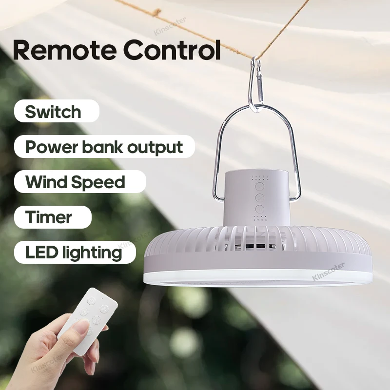 New 10000mA Large Size Outdoor Camping Fan High Wind Power Silent Circulator Fan with Remote Control Ambient Light Charge Output 4