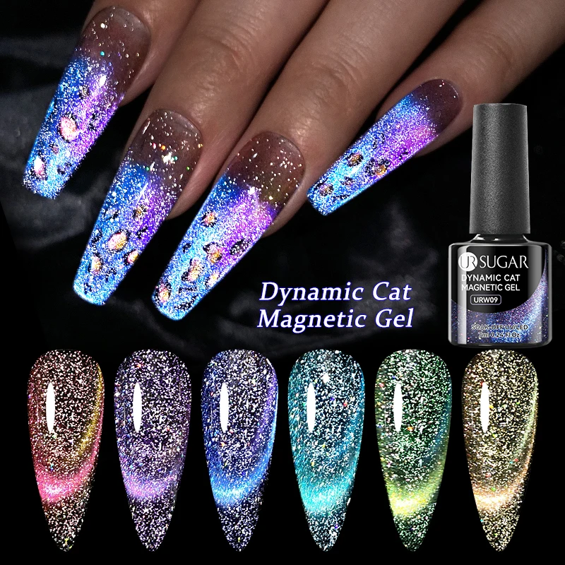 UR SUGAR 7ml Cat Magnetic Gel Nail Polish Semi Permanent Dynamic Glitter Reflective Nail Gel Soak Off UV Gel Nail Art Varnish