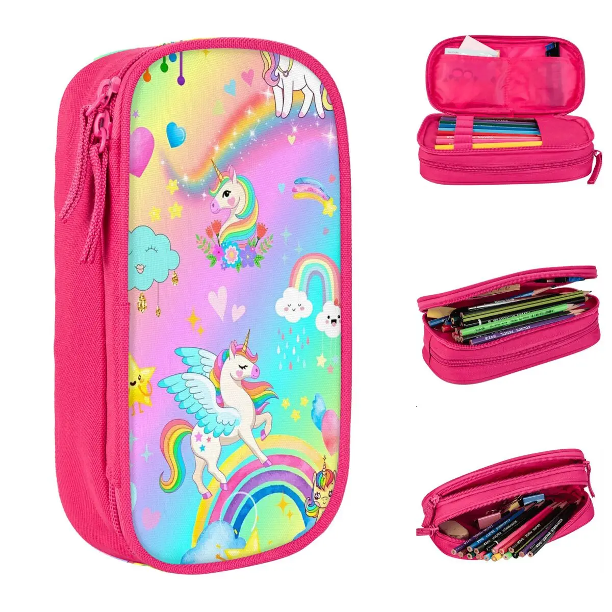 New Unicorn Cartoon Rainbow Pencil Case Pencilcases Pen Box For Girls Boys Big Capacity Pencil Bags Students School Stationery
