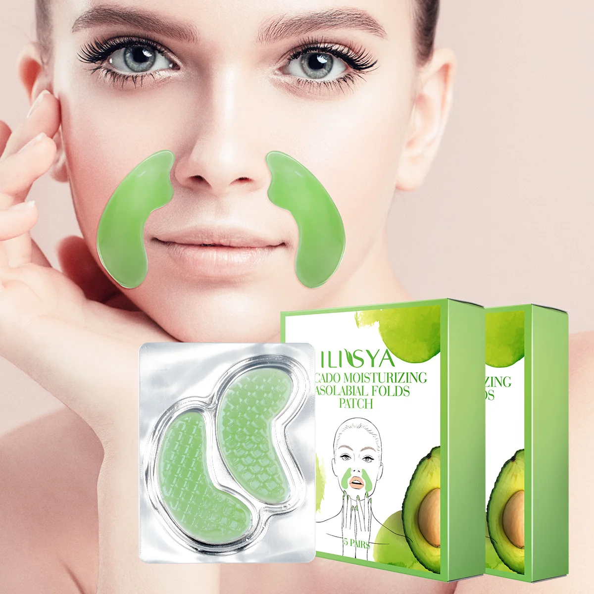 

5 Pairs Avocado Nasolabial Folds Patches for Wrinkles on the Corner of Mouth Smooth Facial Smile Wrinkles