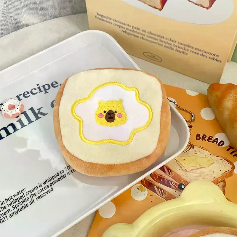 Cute Cartoon Egg Toast Plush Coin Purse Soft Money Change Pouch Small Wallet Keys Earphone Storage Bags Zipper Pouch Kid Gifts