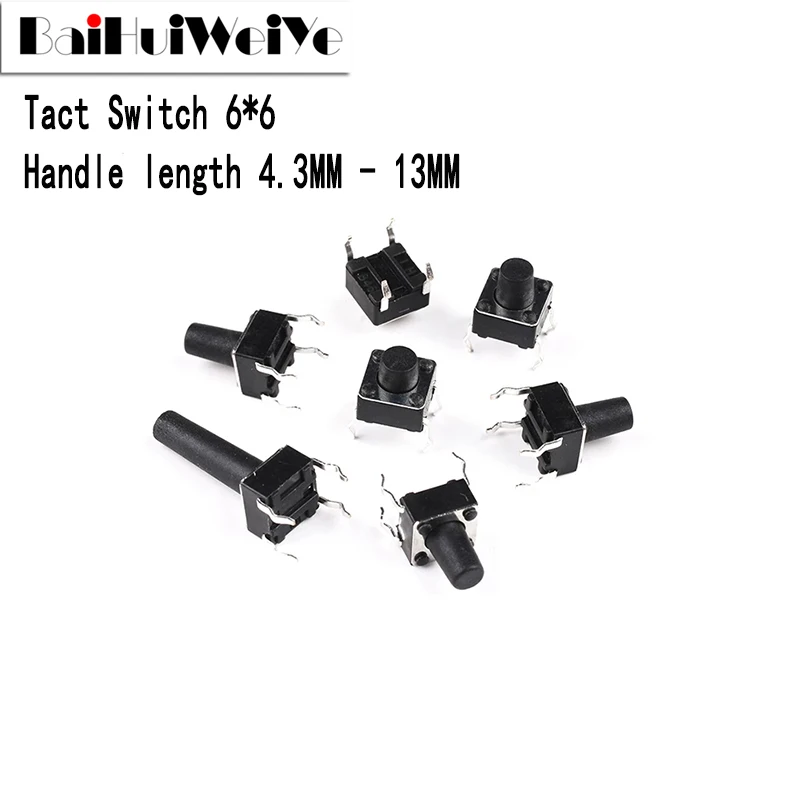 50Pcs 6x6 6*6mm Panel PCB Momentary Tactile Tact Mini Push Button Switch DIP 4Pin 6x6x4.3/5/6/7 13MM 6*6*4.3MM 8/9/10/11/12/13MM