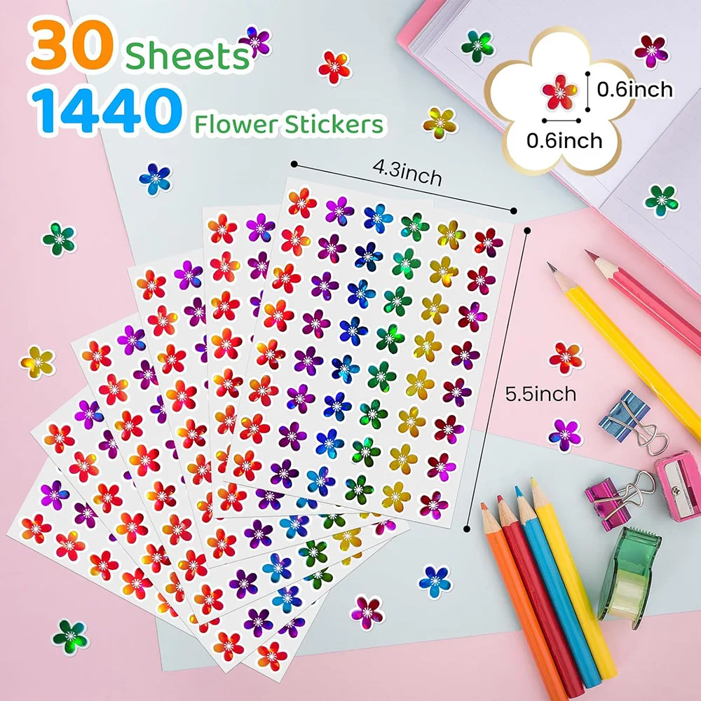 480-1620Pcs 홀로그램 반짝이는 보상 스티커 간단한 별 꽃 하트 자체 접착식 인센티브 스티커 어린이 학생 교실