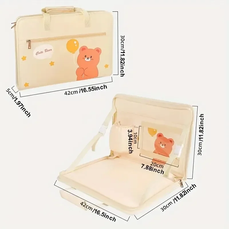 Car Backseat Organizer with Foldable Food Tray for Kids & Adults Steering Wheel Storage Bag Cartoon Bear Hanging Car Organizador