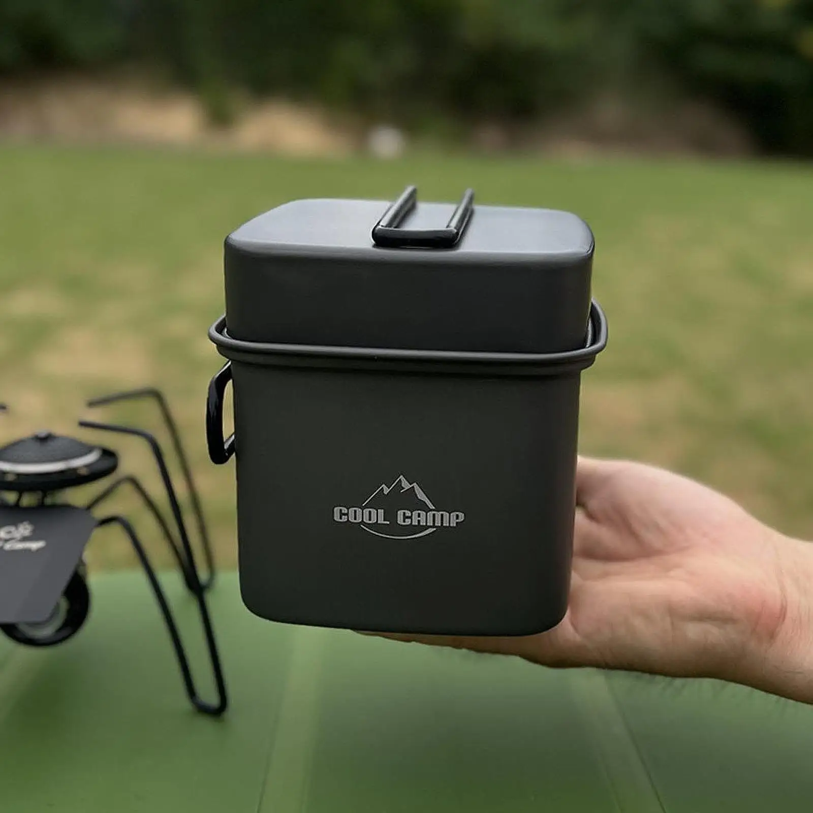 Camping Cookware Mess Kit Non Stick Hiking BBQ Backpacking Lightweight with Folding Handles Camp Practical Outdoor Cooking Gear