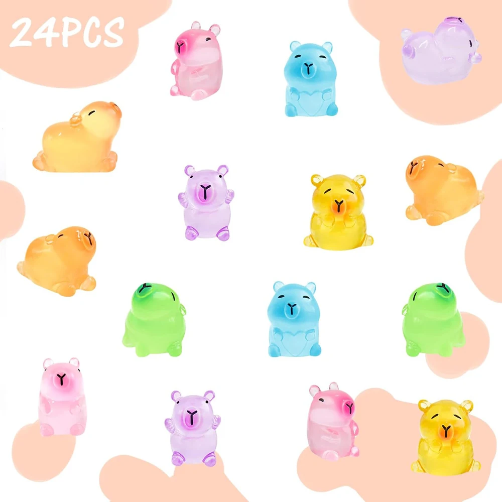 24Pcs Luminous Mini Capybara Figurines Colorful Tiny Capybara Dollhouse Miniatures Car Dashboard Fairy Garden miniature figurines