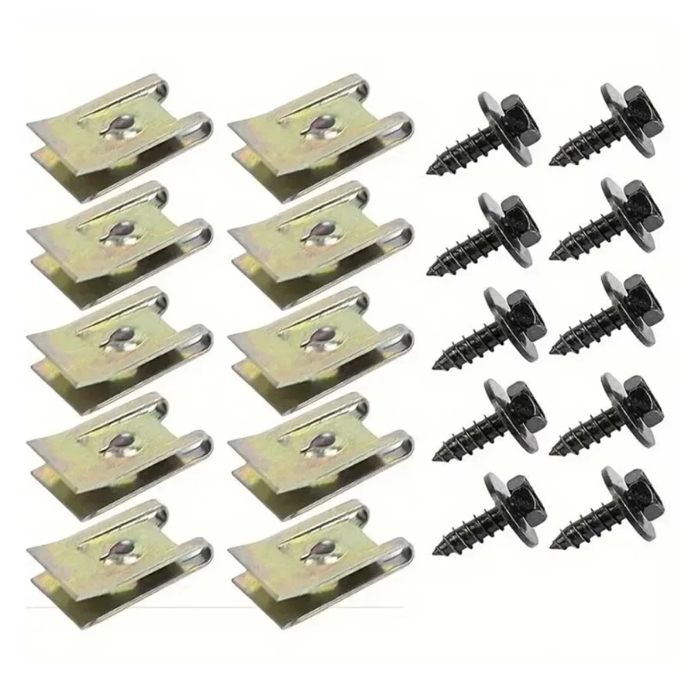 40PCS Metal U Clips for Car Fender Bumper Trim Installation - Screw Base Fasteners for Auto Modification