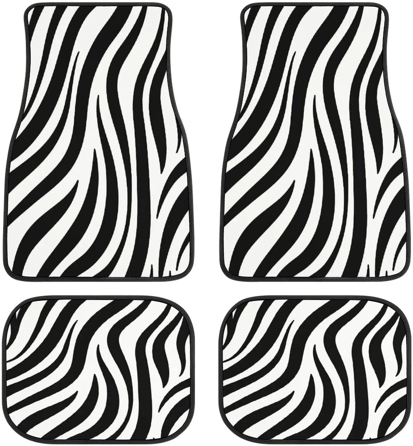 

Black Zebra Striped Texture Cute Animal Car Mats Universal Fit Car Floor Mats Fashion Soft Waterproof Car Carpet Front&Rear 4 Pi