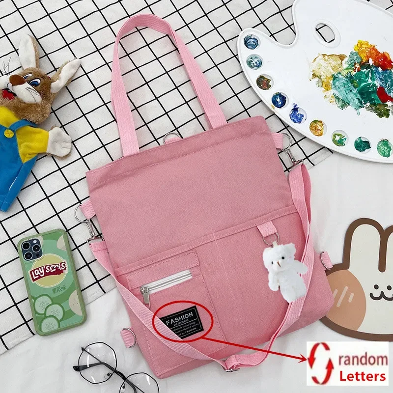 Stylish Chic Canvas Tote with Bear Pendant - Trendy Bucket Crossbody & Shoulder Bag