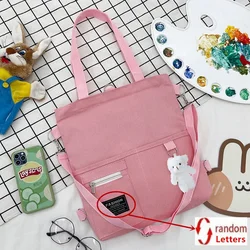 Stylish Chic Canvas Tote with Bear Pendant - Trendy Bucket Crossbody & Shoulder Bag (Pink)