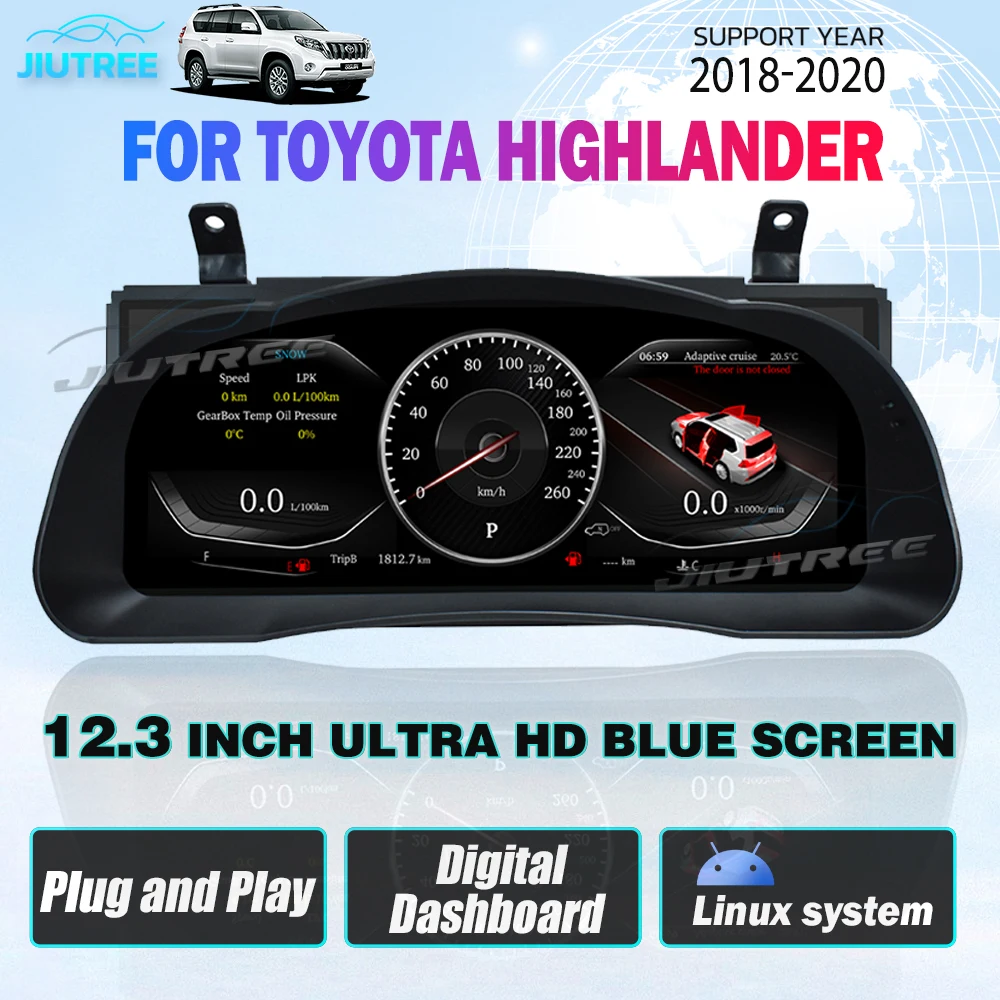 

12.3 Inch Car Digital Gauge Cluster Virtual Cockpit For Toyota Highlander 2018-2020 Entertainment Speedometer Dashboard Screen