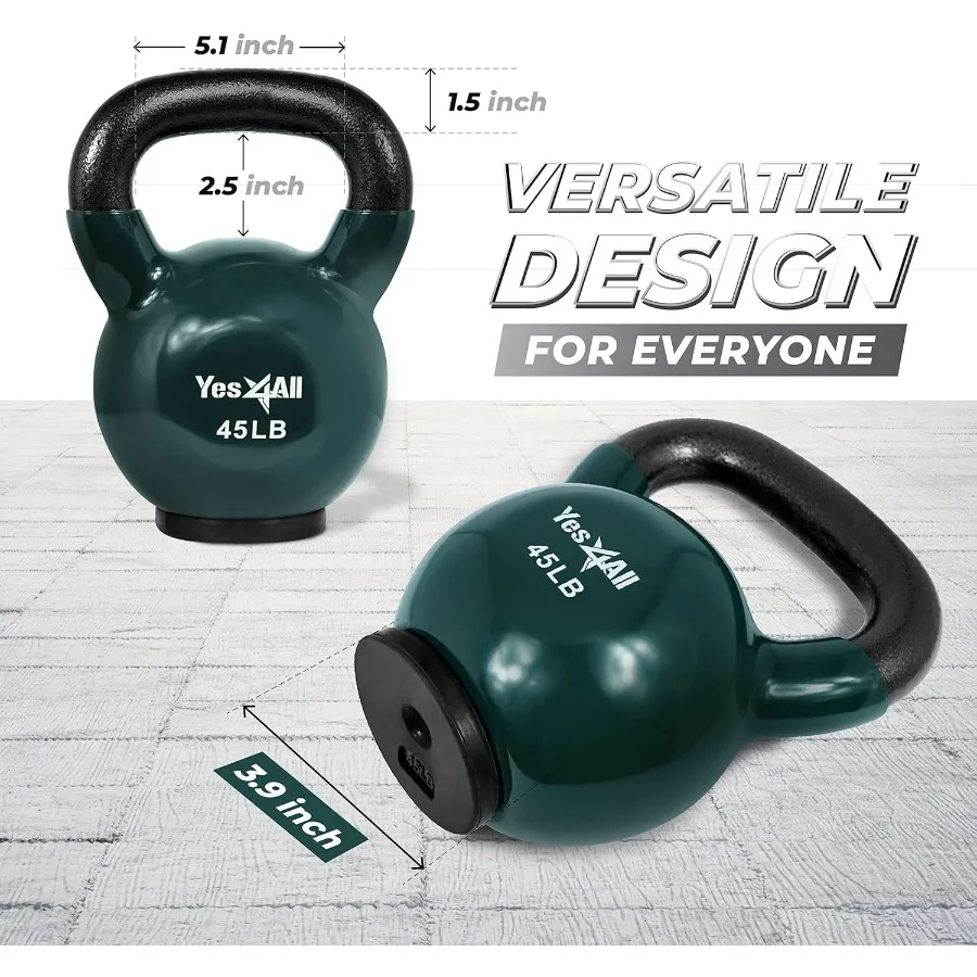 Kettlebells Rubber Base, Kettlebell Set for Women, Strength Training Kettlebells Weights (45 lbs)