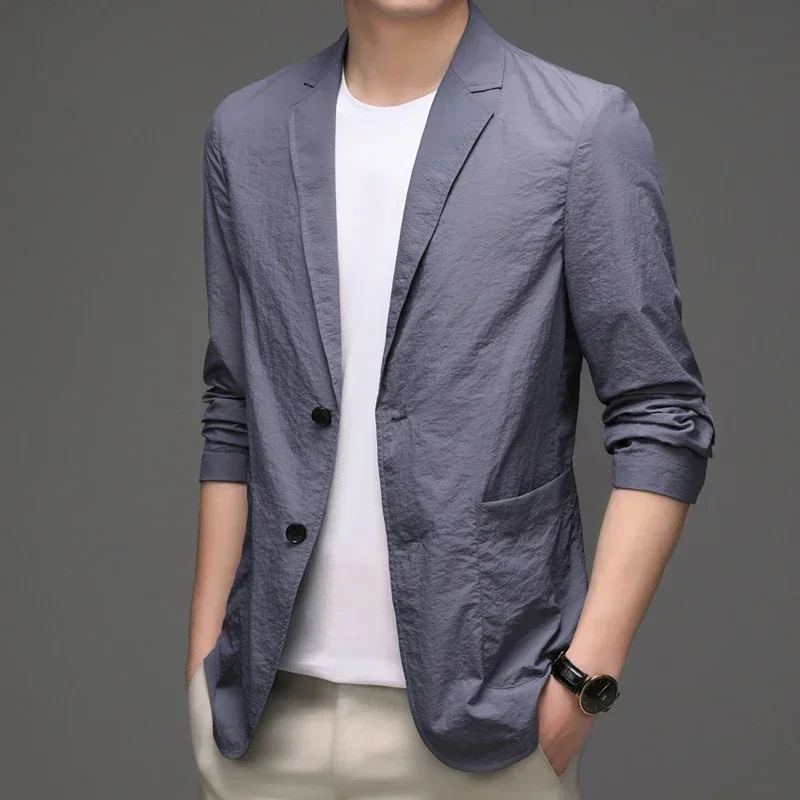 thumbnail image 1 of Traje de ocio para hombre, ropa de protección solar transpirable fina, abrigo de traje pequeño de moda, primavera y verano, 1 of 4