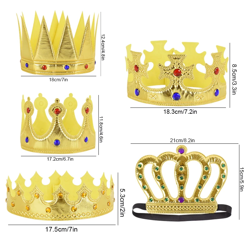 Gold Silver King Crown Prince Headdress Kids Cosplay Costume Props Boys Girls 1st Birthday Party Decoration Cloth Crown Hat