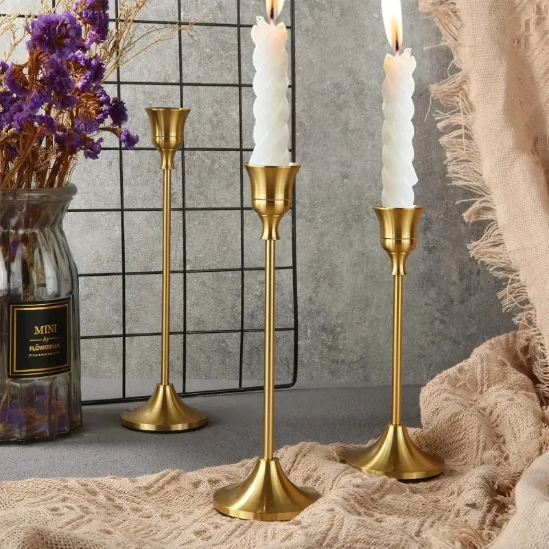 Elegant 3-Piece Vintage Metal Candle Holders-Aluminum Alloy Tabletop Decor for Wedding/Anniversary/Home/Hotel Centerpiece