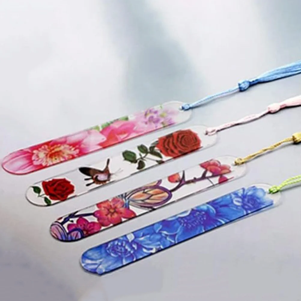 30 Pcs Transparent Blank Bookmark DIY Bookmarks Tassels Label Designed Page Marker